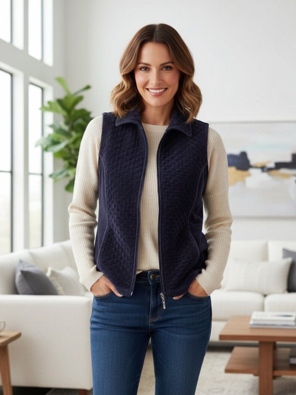 White Stag L 12 14 Women's Vest Purple Velour Zip Pockets Boho Chic Casual Indie